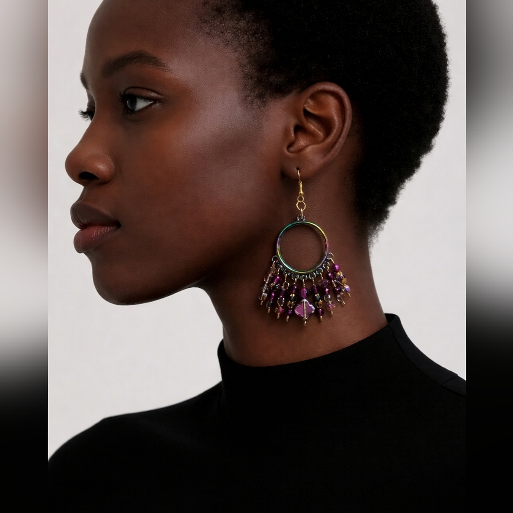 Elegant Purple Beaded Hoop Earrings